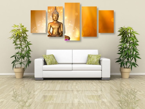 5-dielny obraz socha Budhu na lotosovom kvete