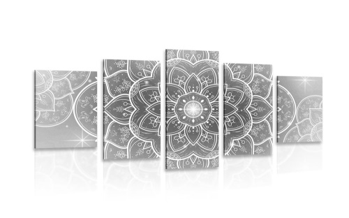 5-dielny obraz orientálna Mandala v čiernobielom prevedení