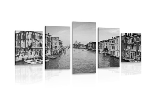 5-dielny obraz slávny kanál v Benátkach v čiernobielom prevedení