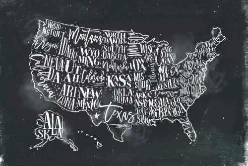 Tapeta náučná mapa USA s jednotlivými štátmi