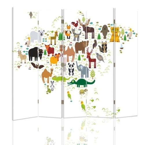 Ozdobný paraván, Mapa světa se zvířaty