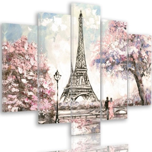 Obraz na plátně pětidílný Pařížská Eiffelova věž Pastel