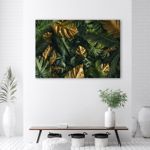 Obraz na plátně, Zlaté tropické listy