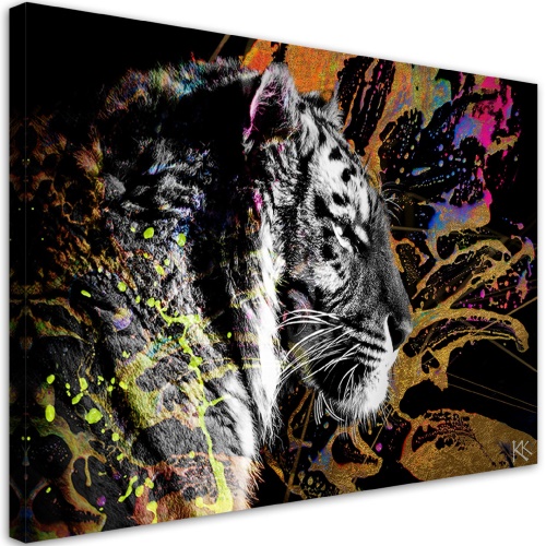 Obraz na plátně, Tygr na barevném pozadí