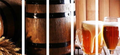 5-dielny obraz pivo s pivným súdkom