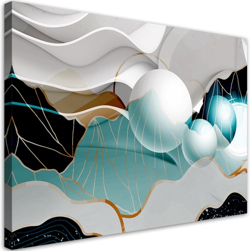 Obraz na plátně, Tyrkysová abstrakce s 3D koulemi