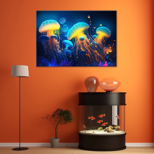 Obraz na plátně, Neonová mořská abstrakce