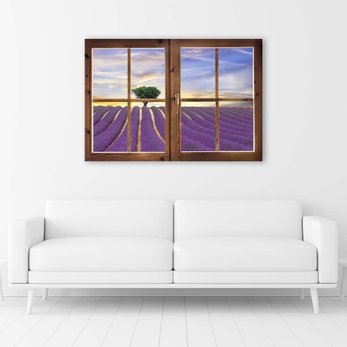 Obraz na plátně Výhled z okna na levandulové pole