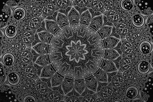 Obraz orientálna Mandala v čiernobielom prevedení