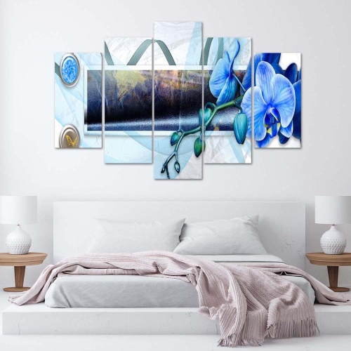 Obraz na plátně pětidílný Modrá orchidej Abstrakce
