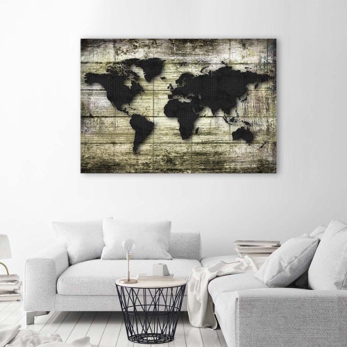 Obraz na plátně Prkenná černá mapa světa