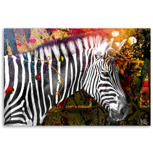 Obraz na plátně, Zebra na barevném pozadí