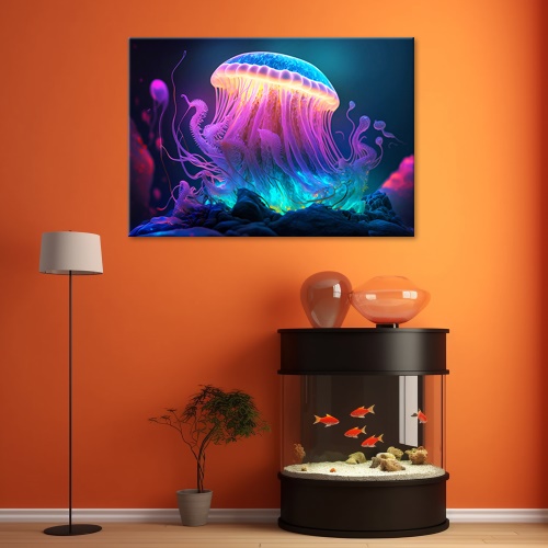 Obraz na plátně, Neonová medúza pod vodou
