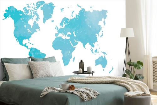 Samolepiaca tapeta mapa sveta v modrom odtieni