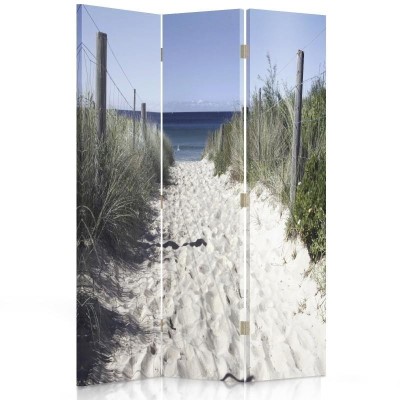 Ozdobný paraván Písečná tráva na mořské pláži - 110x170 cm, trojdielny, obojstranný paraván 360°