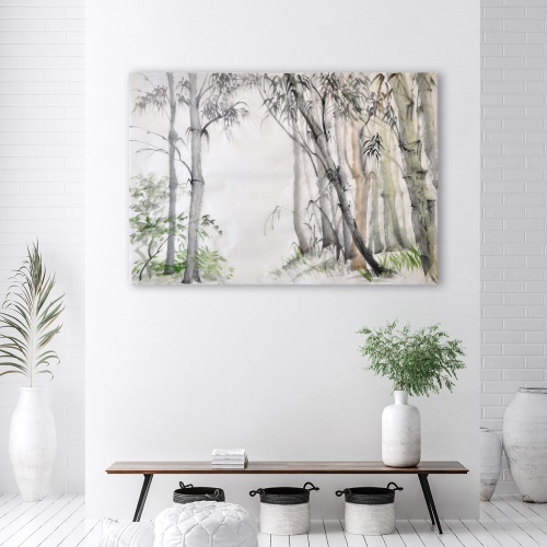 Obraz na plátně, Šedé stromy les malovaný