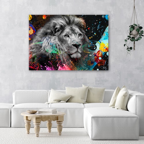 Obraz na plátně, Lev na barevném pozadí