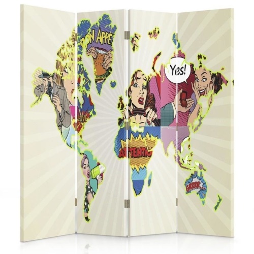 Ozdobný paraván Mapa světa pop-artu