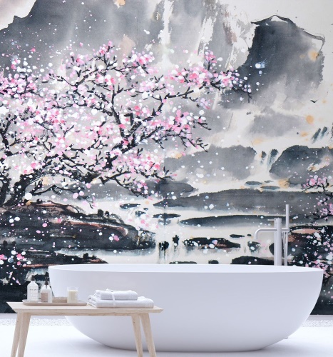Fototapeta, Kvetoucí třešeň Japonsko Krajina