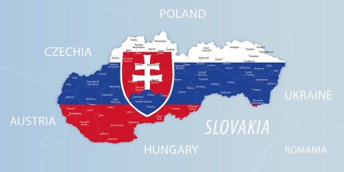 Obraz mapa Slovenska so štátnym znakom a okolitými štátmi