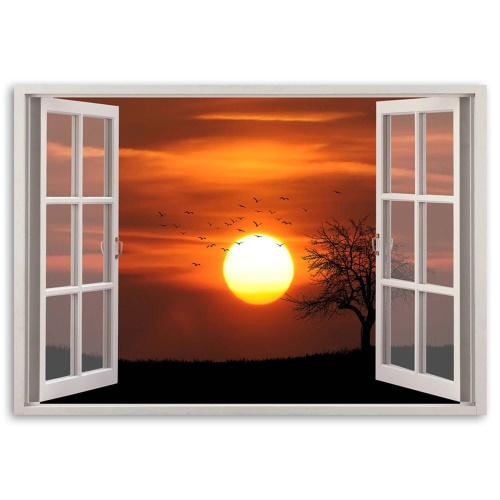 Obraz na plátně Výhled z okna na západ slunce