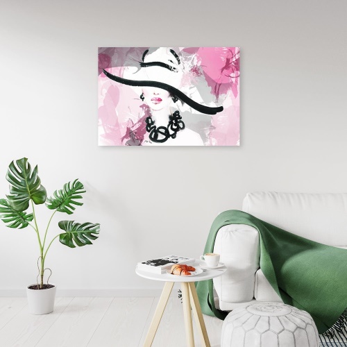 Obraz na plátně Žena s růžovým kloboukem