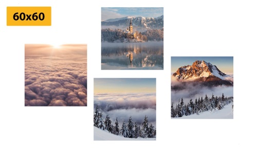 Set obrazov zimná príroda s oblakmi