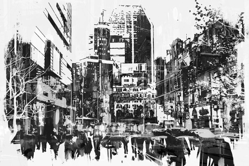 Samolepiaca tapeta čiernobiela abstraktná panoráma mesta