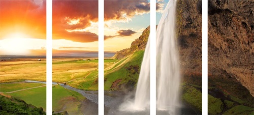 5-dielny obraz majestátny vodopád na Islande