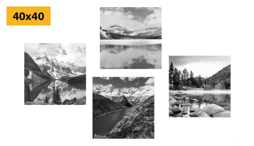 Set obrazov očarujúce horské krajiny v čiernobielom prevedení