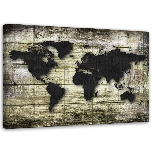Obraz na plátně Prkenná černá mapa světa