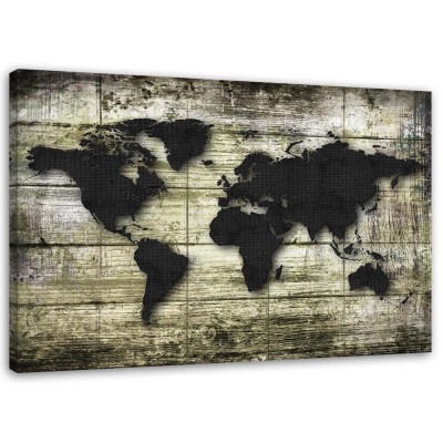 Obraz na plátně Prkenná černá mapa světa - 100x70 cm