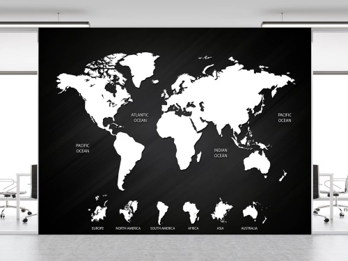 Fototapeta, Černobílá mapa světa