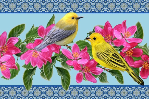 Samolepiaca tapeta vtáčiky a kvety vo vintage prevedení