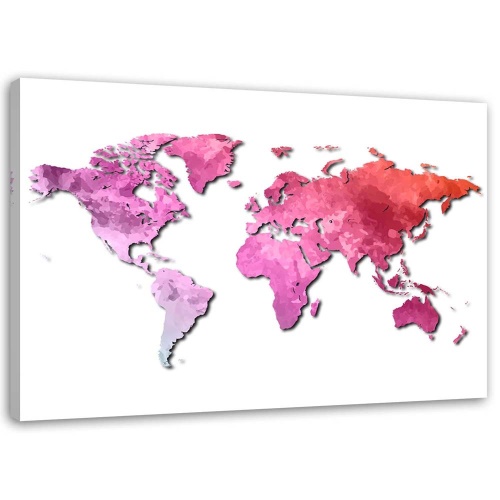 Obraz na plátně Mapa světa růžová
