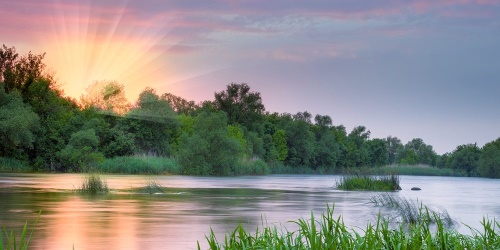 Obraz východ slnka pri rieke