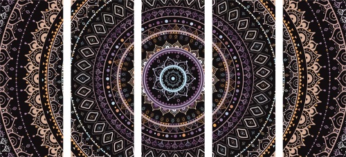 5-dielny obraz Mandala so vzorom slnka vo fialových odtieňoch