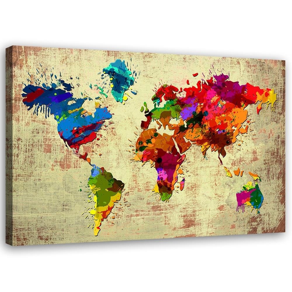 Obraz na plátně, Mapa světa Vícebarevná - 100x70 cm