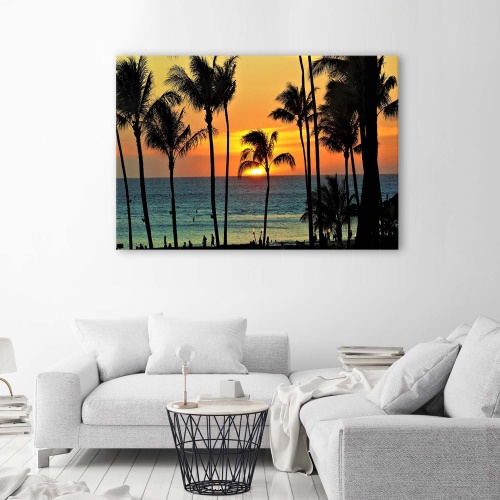 Obraz na plátně Palmy při západu slunce na pláži