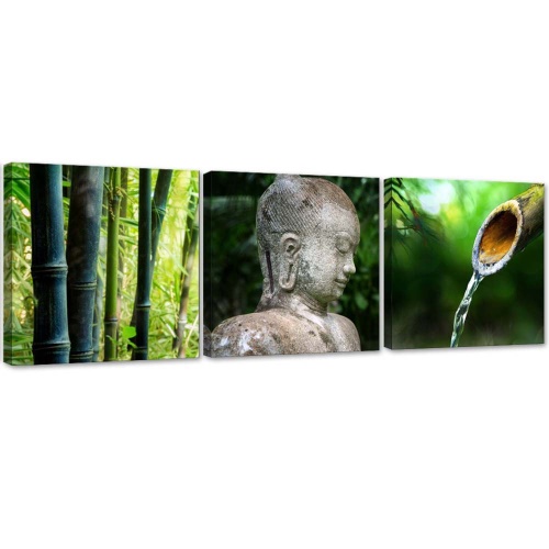 Obraz na plátně třídílný Bambusový zenový Buddha