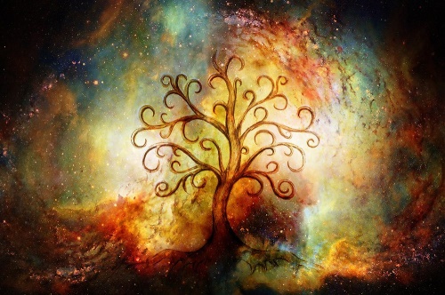 Tapeta strom života s abstrakciou vesmíru