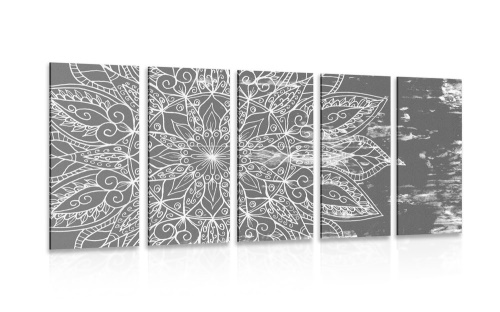 5-dielny obraz textúra Mandaly v čiernobielom prevedení