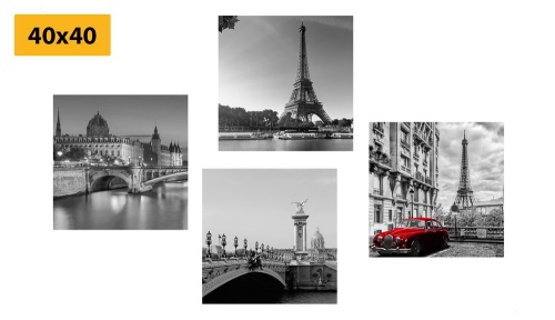 Set obrazov  Paríž s retro červeným autom