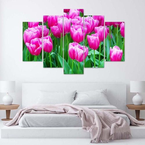 Obraz na plátně pětidílný Růžové tulipány