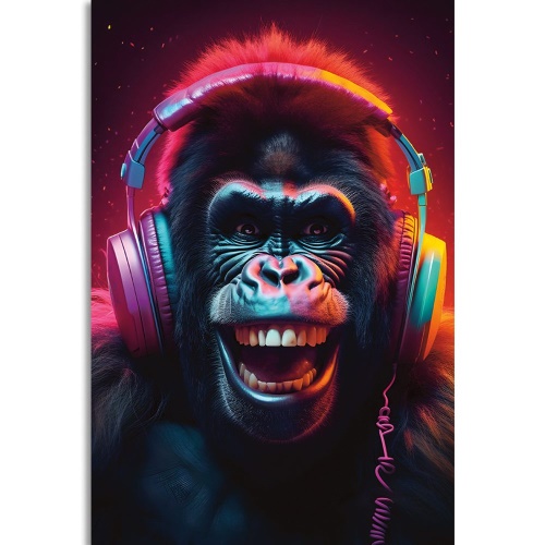Obraz gorila so slúchadlami