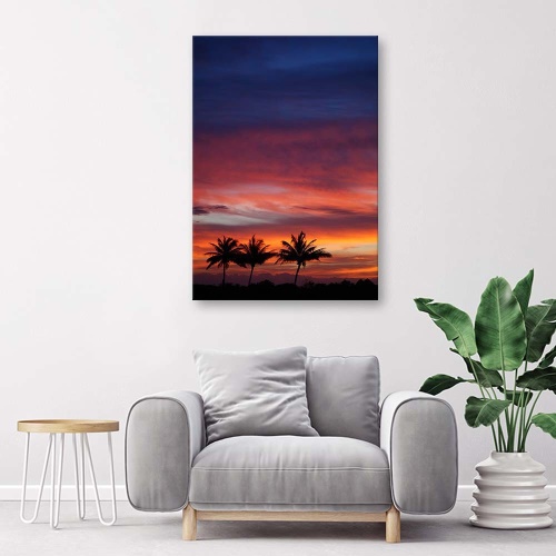 Obraz na plátně Palmy západ slunce moře