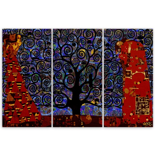 Obraz na plátně třídílný, Abstrakce modrého stromu života