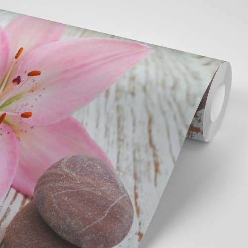 Samolepiaca fototapeta ružová ľalia a Zen kamene