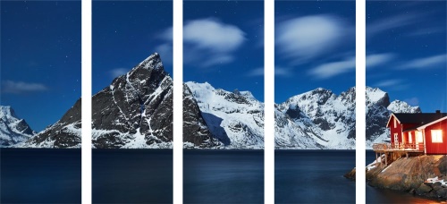 5-dielny obraz nočná krajina v Nórsku