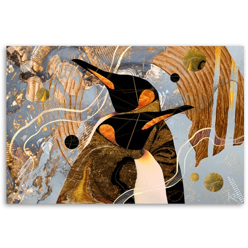 Obraz na plátně, Abstrakce zvířat zlatých tučňáků
